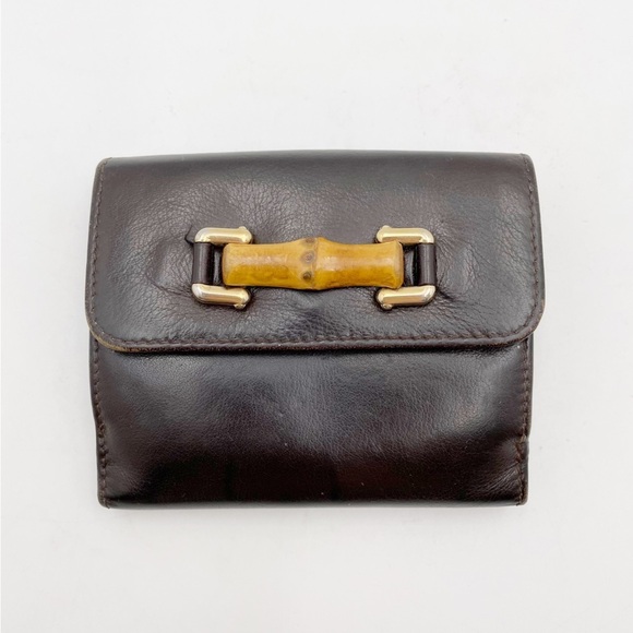 Gucci Handbags - Vintage Gucci Bamboo Leather Brown Bifold Wallet
